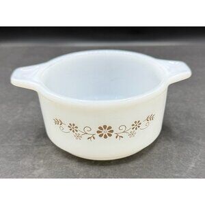 Vintage DYNAWARE PYR-O-REY Brown Daisy Small Bowl Casserole Milk Glass 4 1/2"
